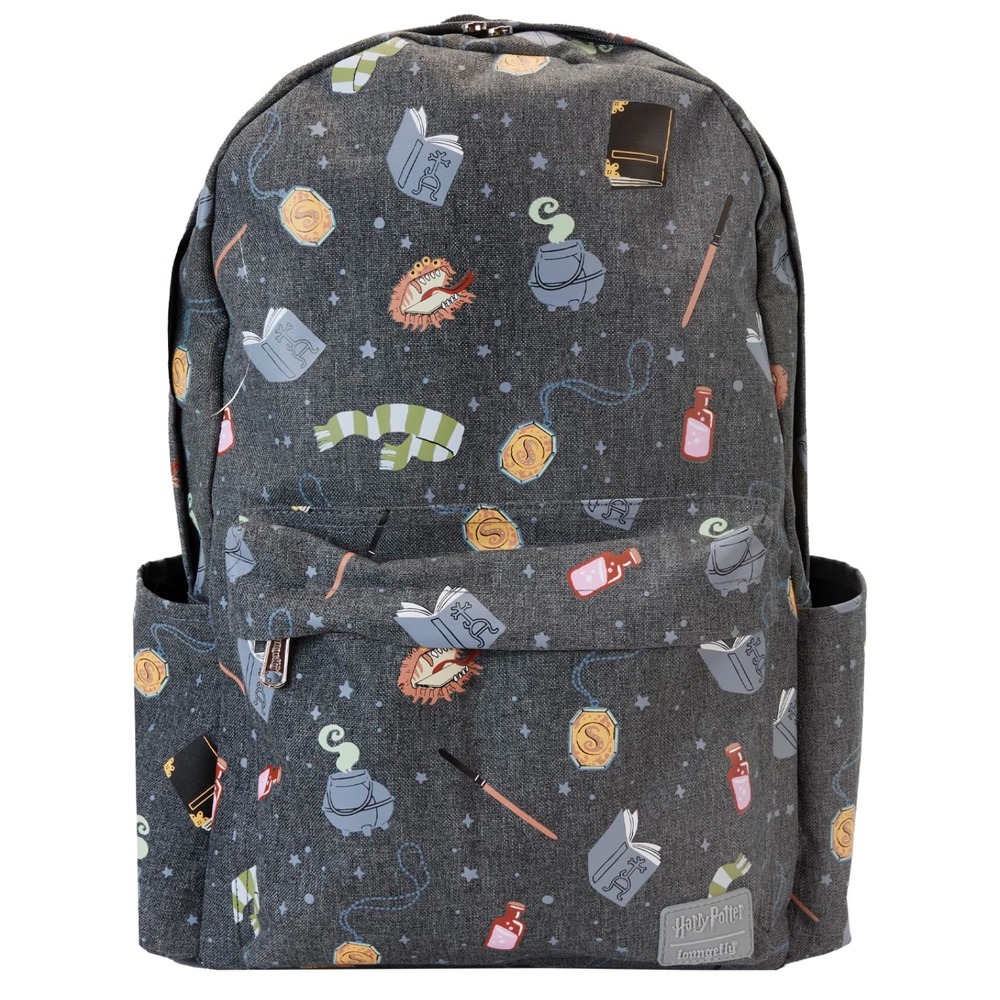 Loungefly Harry Potter Wizarding World School All Over Print Gray Backpack NWT